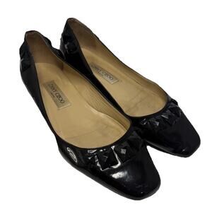 Jimmy Choo 39 /9 Flats Black Studs Embellished Logo Plaque Italy Patent Leather